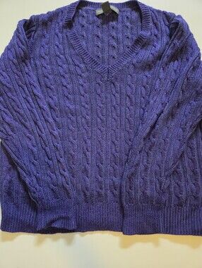 Josephine Chaus Purple Cable Knit V-Neck Sweater XL